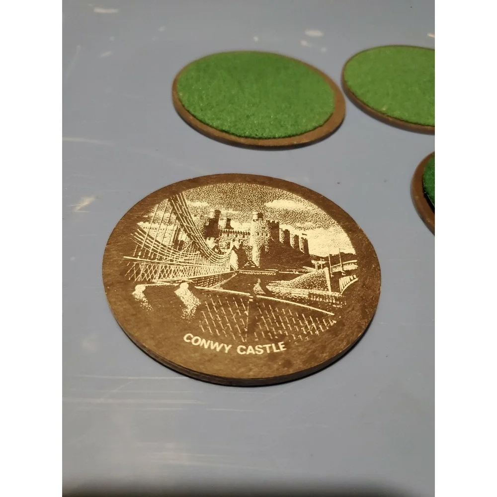 WELSH SLATE COASTERS Polished Set of 4 Harlech Cymru Llanrwst Conway Castle Hand